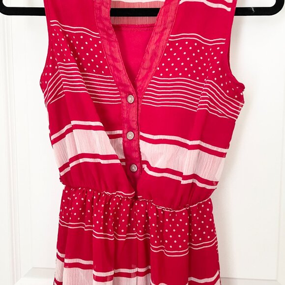 Women Rewind Retro Striped Polka Dot Belted Sleeveless Dress in Red Size Small - Picture 6 of 10